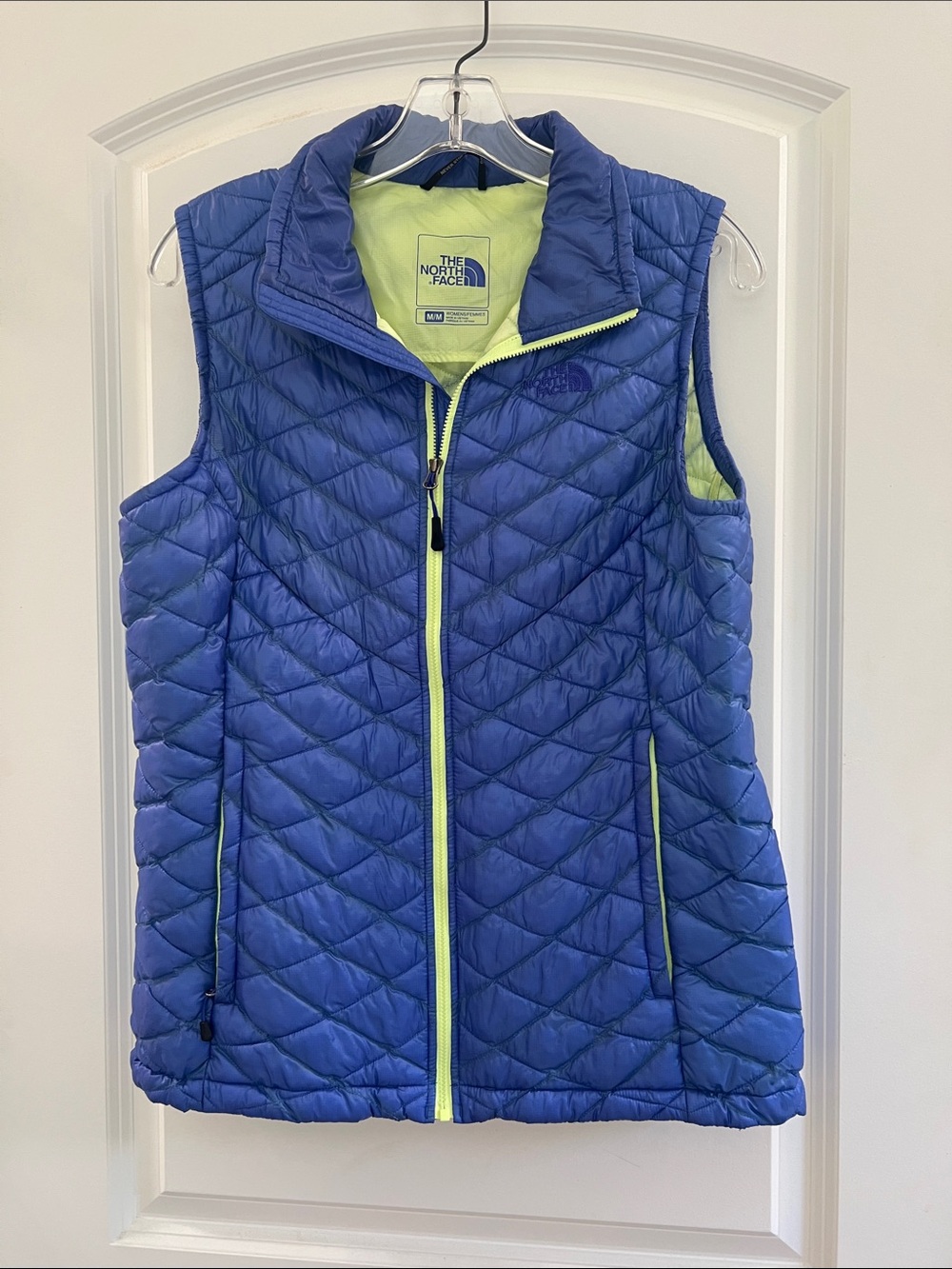 The North Face Women's Blue Quilted Vest with Lime Trim